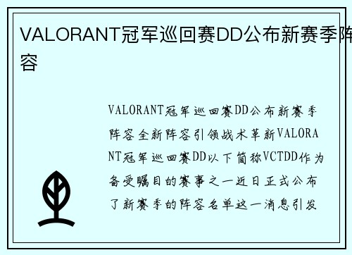 VALORANT冠军巡回赛DD公布新赛季阵容